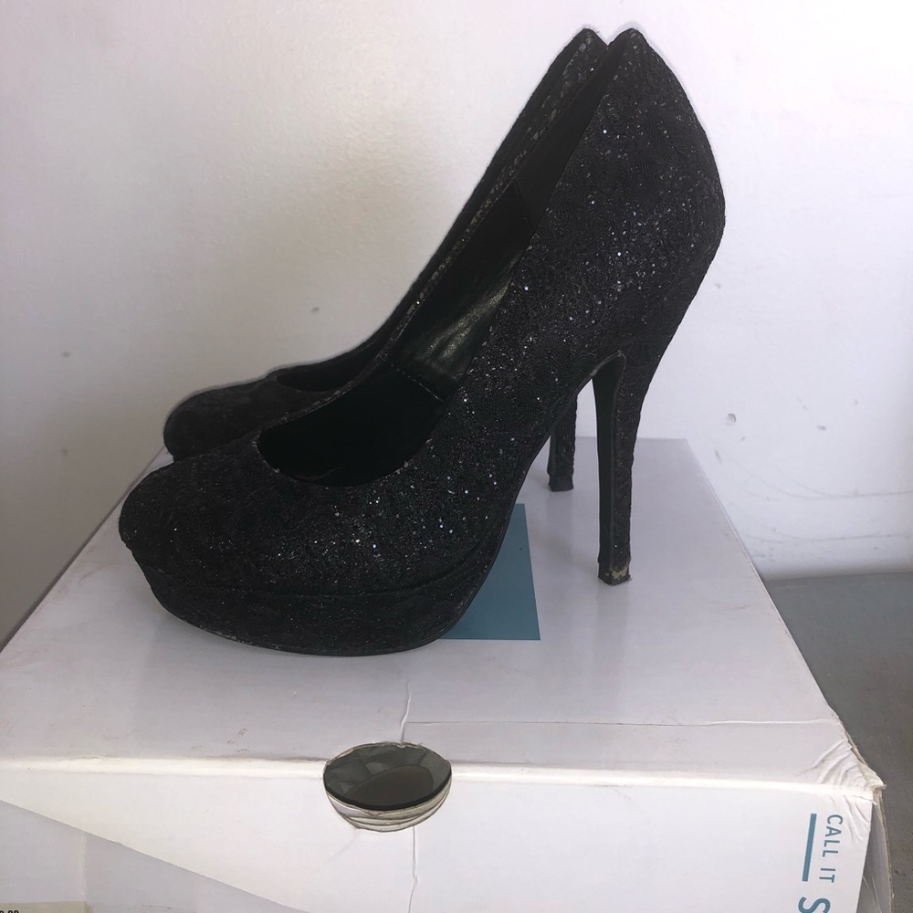 Black lace high heels